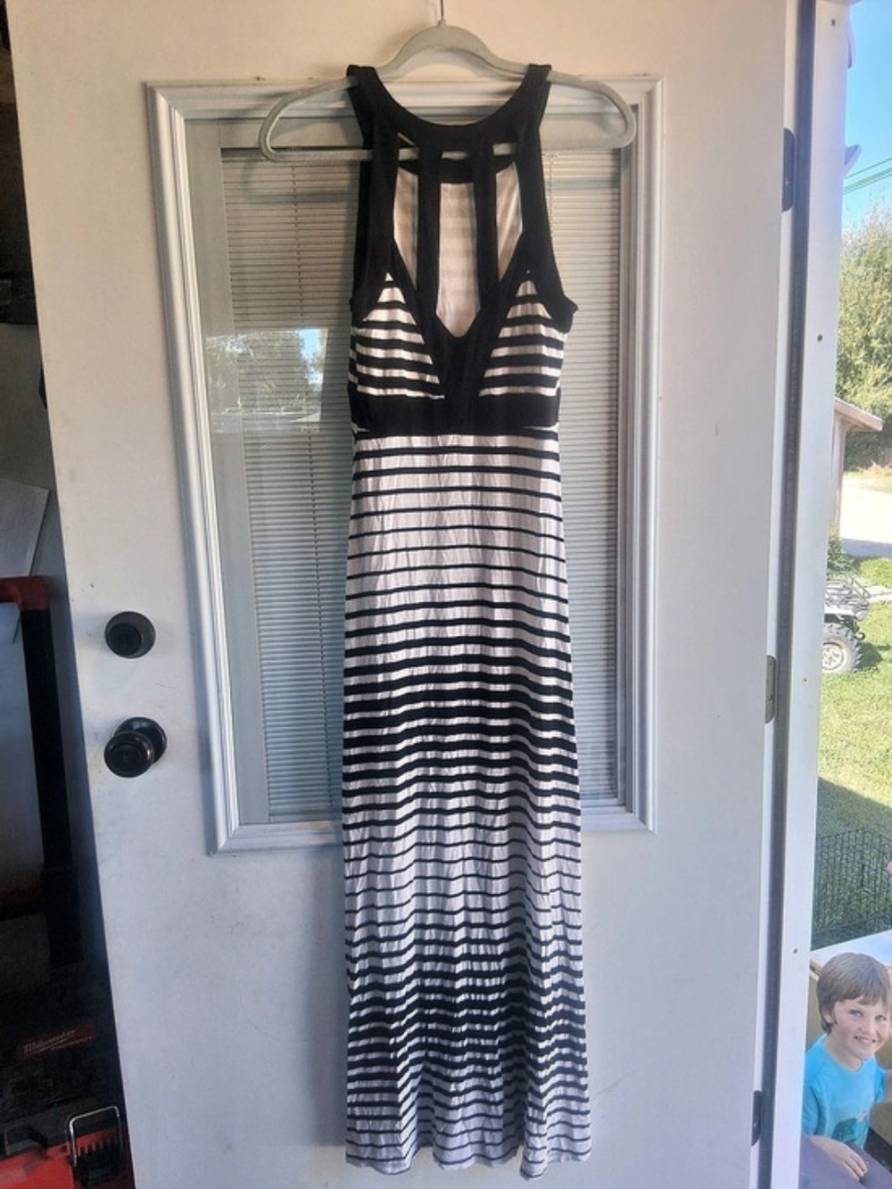 monteau Striped Maxi Dress in Black & White Size Medium